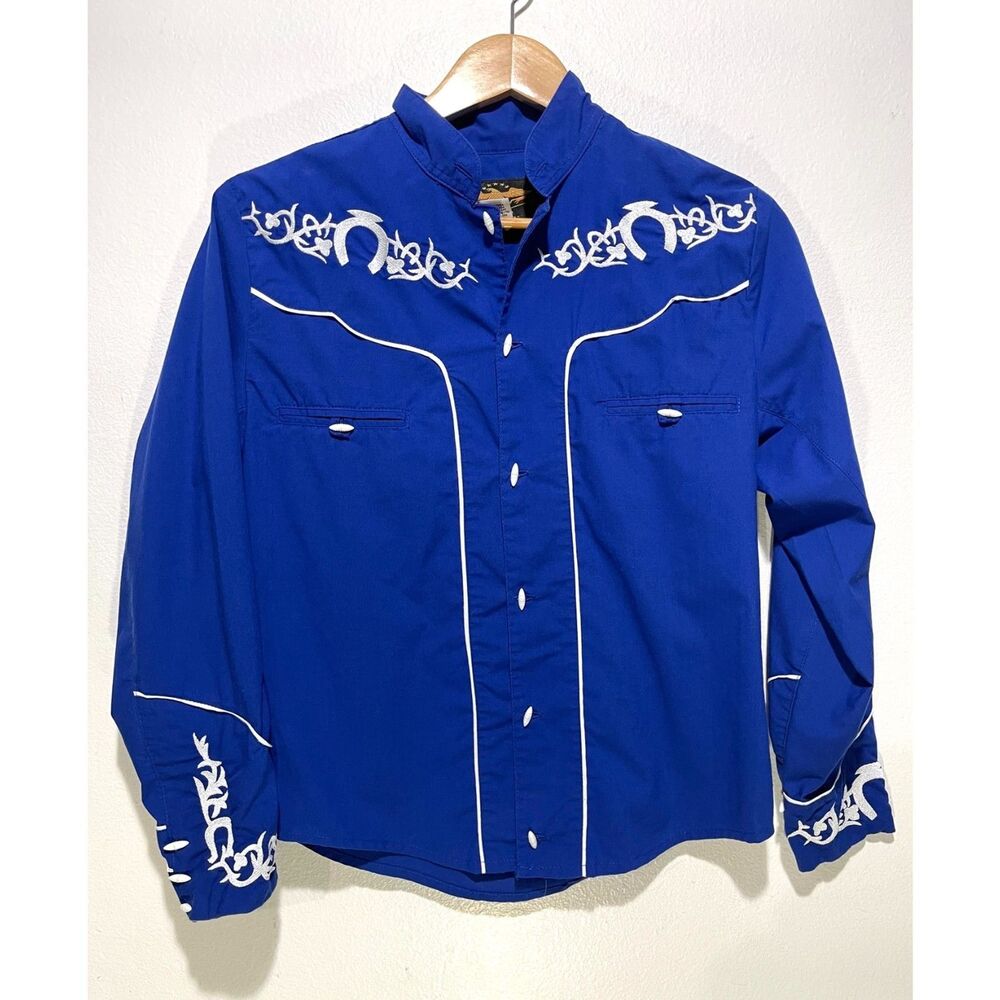 El general western cowboy shirt button up blue embroidered country rodeo men's S